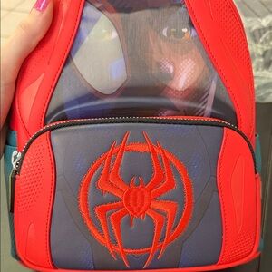 Loungefly Red and Blue Spider Emblem Backpack